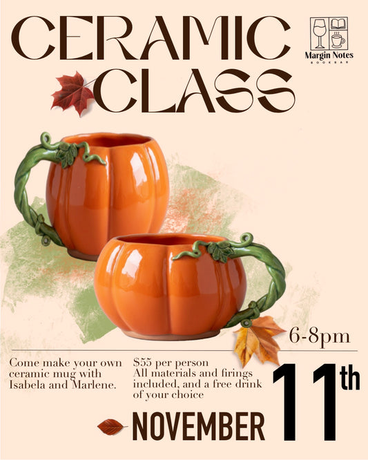 Pumpkin mug @ Margin Notes Bookbar Nov. 11th